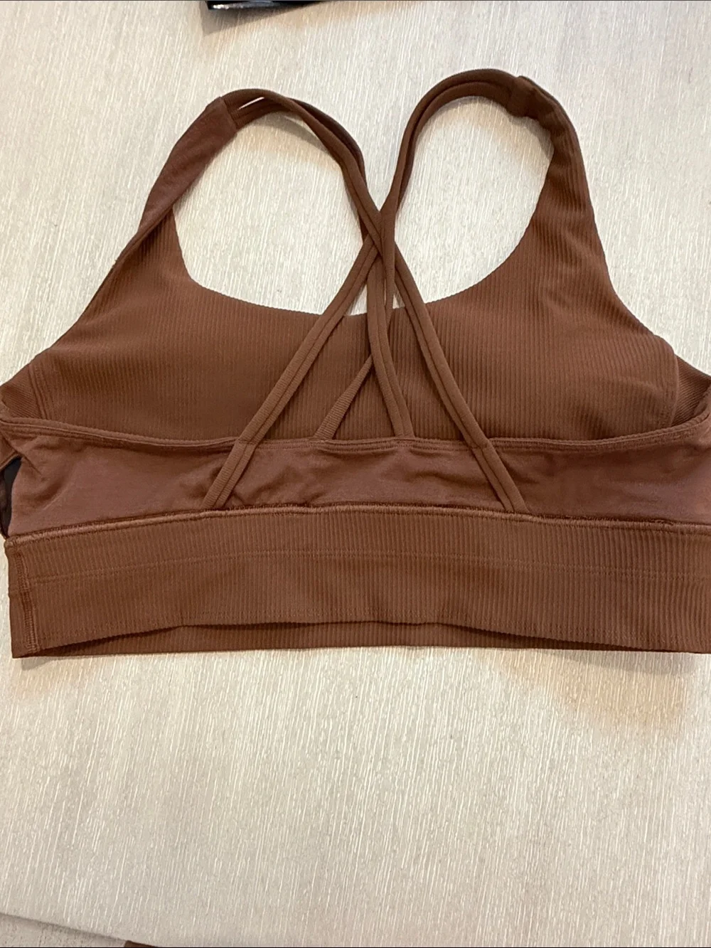lululemon Brown Ribbed long line Crossback Sports Bra 14
